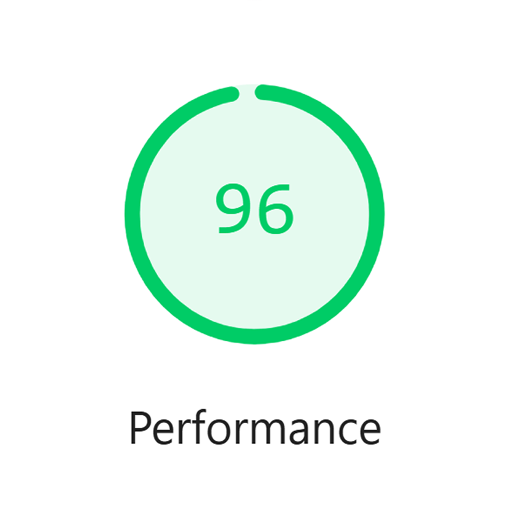 Web Mammoth website with a 96 Google Lighthouse performance score.